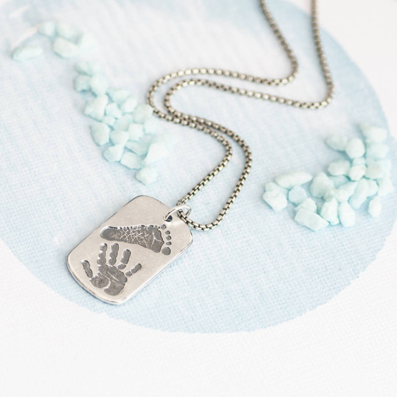 Handprint and footprint personalised dog tag necklace