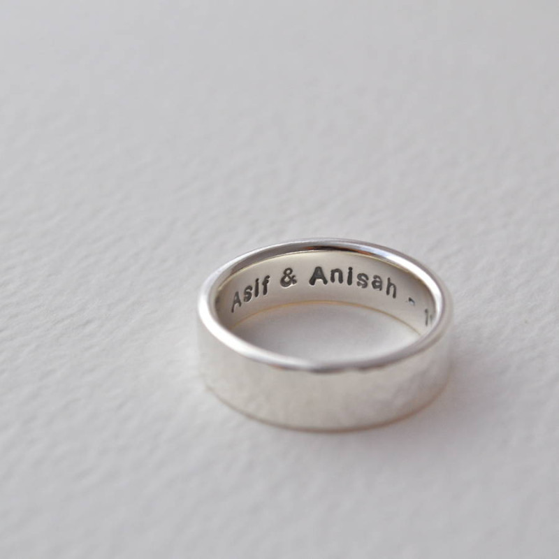 Hammered silver hidden message ring