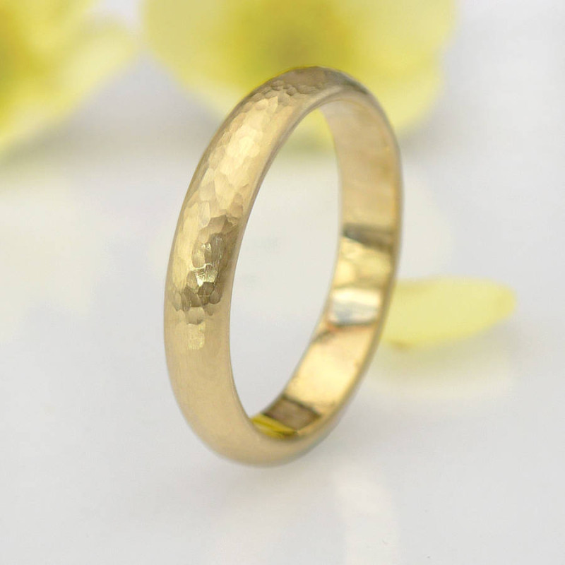 Hammered half-round wedding ring