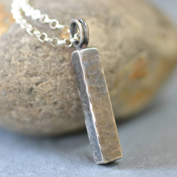 Handmade Blacksmiths Silver Hammered Block Necklace Handmade Blacksmiths Silver Hammered Block Necklace