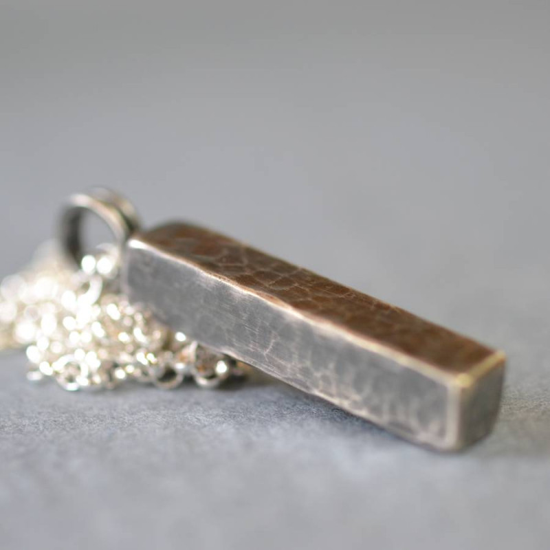 Handmade Blacksmith's hammered block necklace in sterling silver