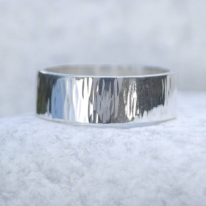Hammered Tree Bark Finish Band Ring Hammered band ring with tree bark finish