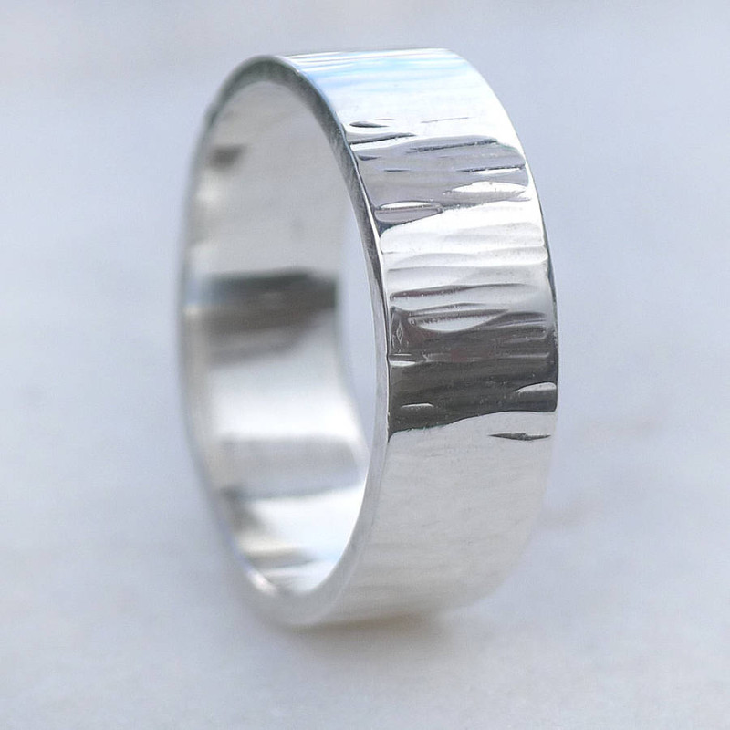 Hammered Tree Bark Finish Band Ring Hammered band ring with tree bark finish
