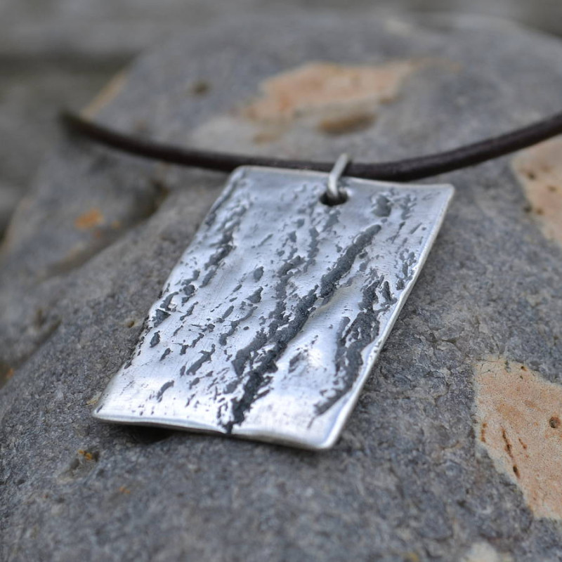 Handmade silver dog tag necklace with dark brown leather necklet
