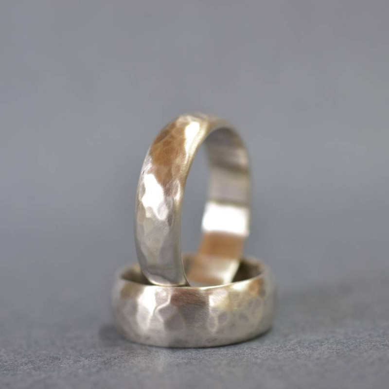 Handmade silver wedding ring with hammered finish