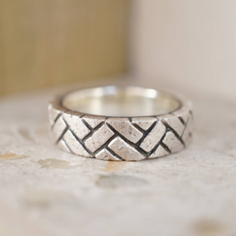 Herringbone Brick Silver Ring product image