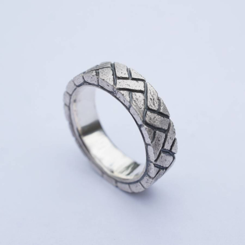Herringbone Brick Silver Ring product view
