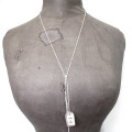 Fine Silver Label Lariat Necklace Fine silver label lariat necklace with crystal detail
