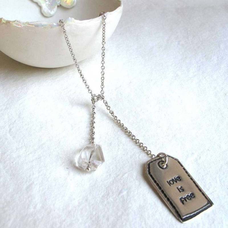 Fine Silver Lariat Label Tag Fine silver label tag on lariat necklace