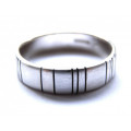 Men's silver barcode oxidized ring