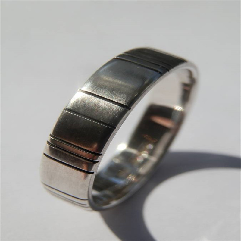 Men's silver barcode oxidized ring product view
