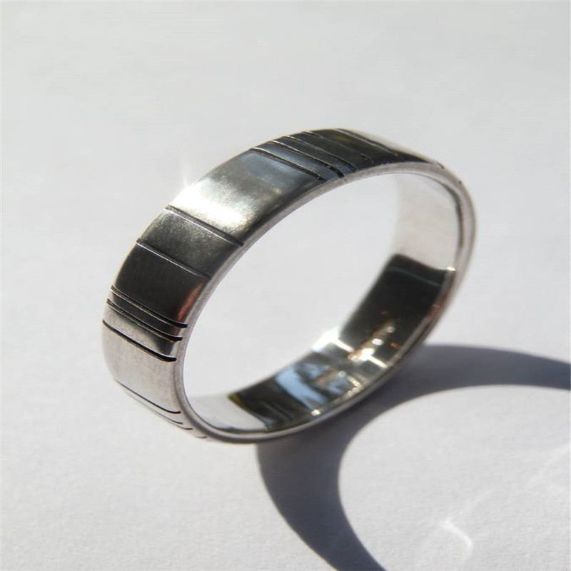 Men's silver barcode oxidized ring product view