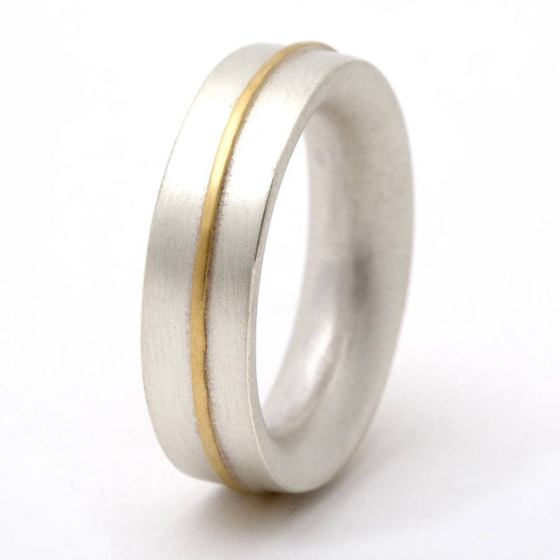 Medium sterling silver ring with 18ct gold detail