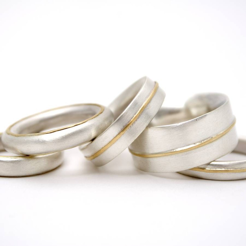 Medium sterling silver ring with 18ct gold detail