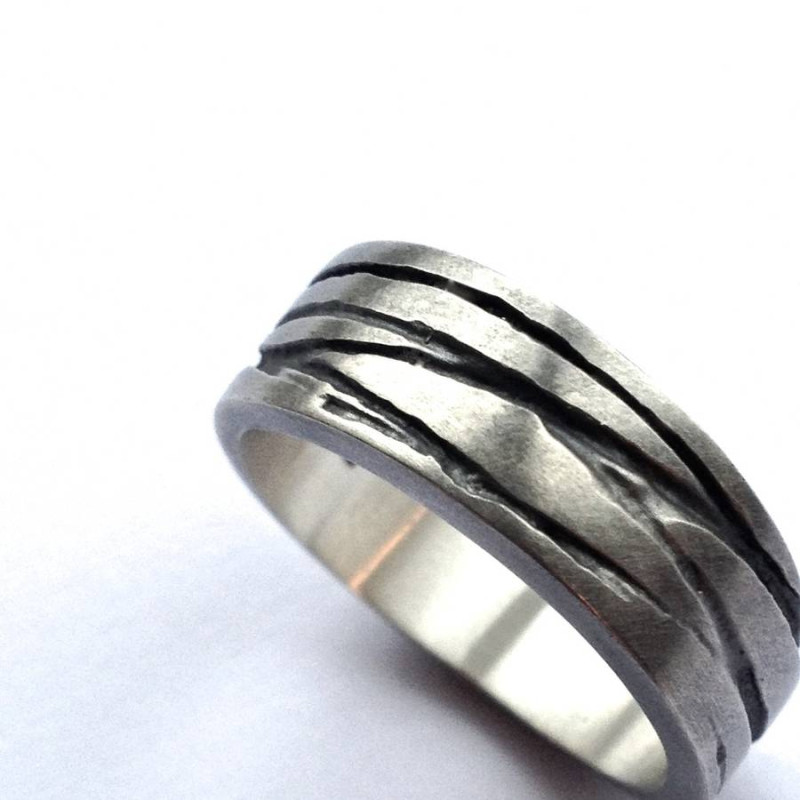 Silver Texture Bound Ring angled view