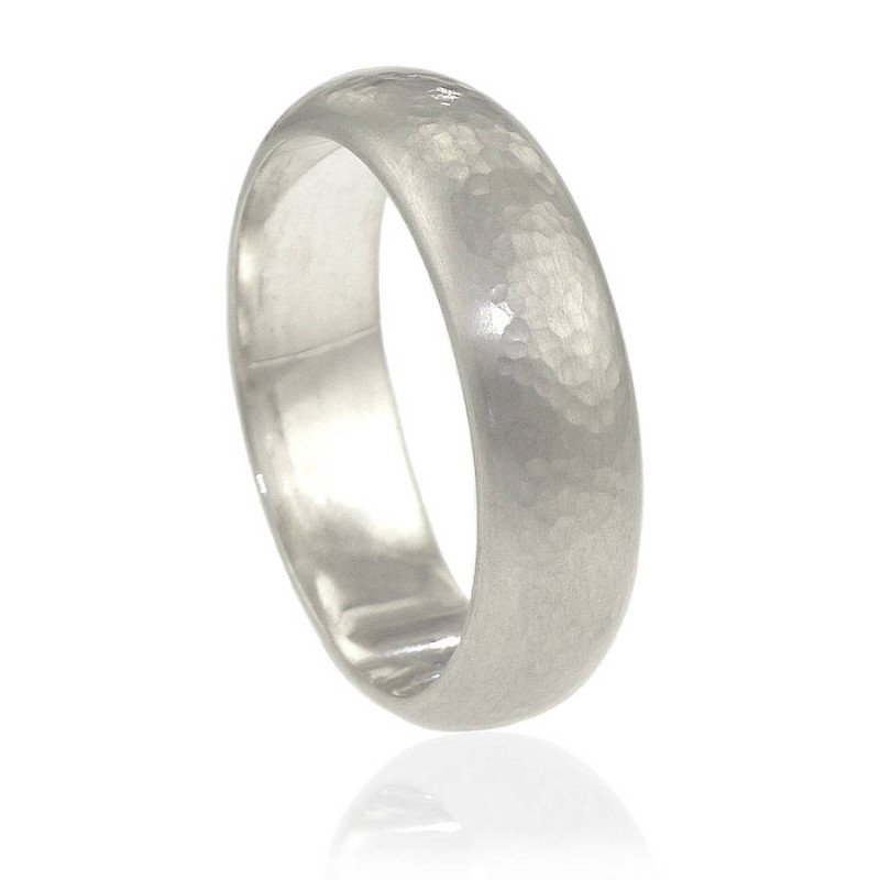 Men's hammered ring shown from a different angle