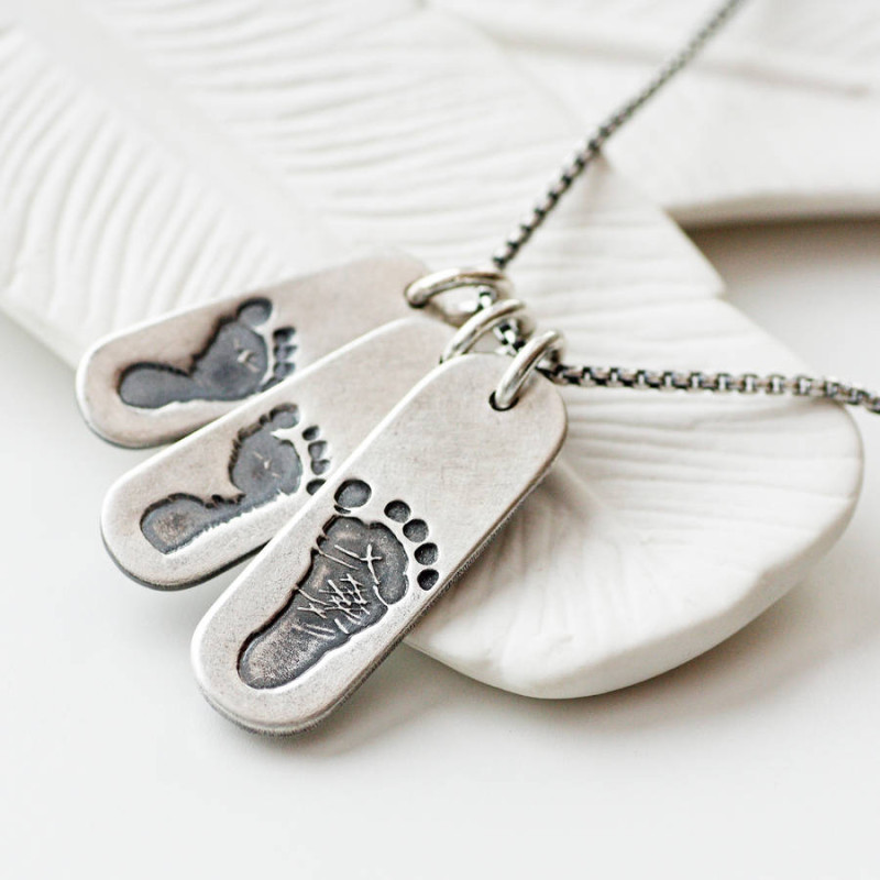 Men's Footprint Trio Tag Necklace - Gallery Image 1 Men's Footprint Trio Tag Necklace