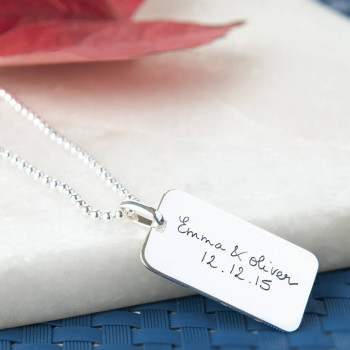 Dog Tag Chain Necklace with Engraved Text