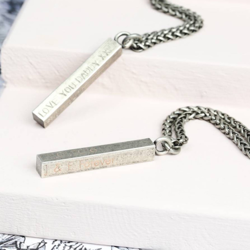 Men's personalised square bar necklace