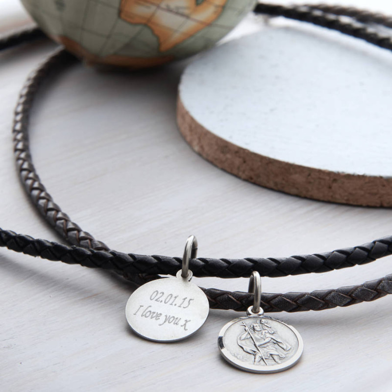 Men's personalised St Christopher medal necklet