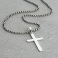 Men's sterling silver cross on an oxidised ball chain