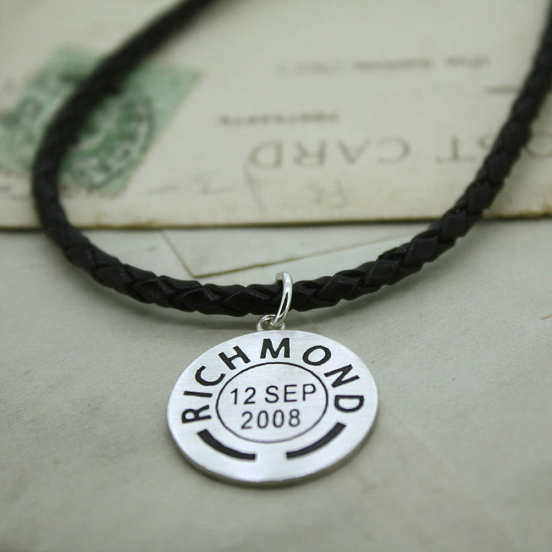 Men's personalised place and date pendant