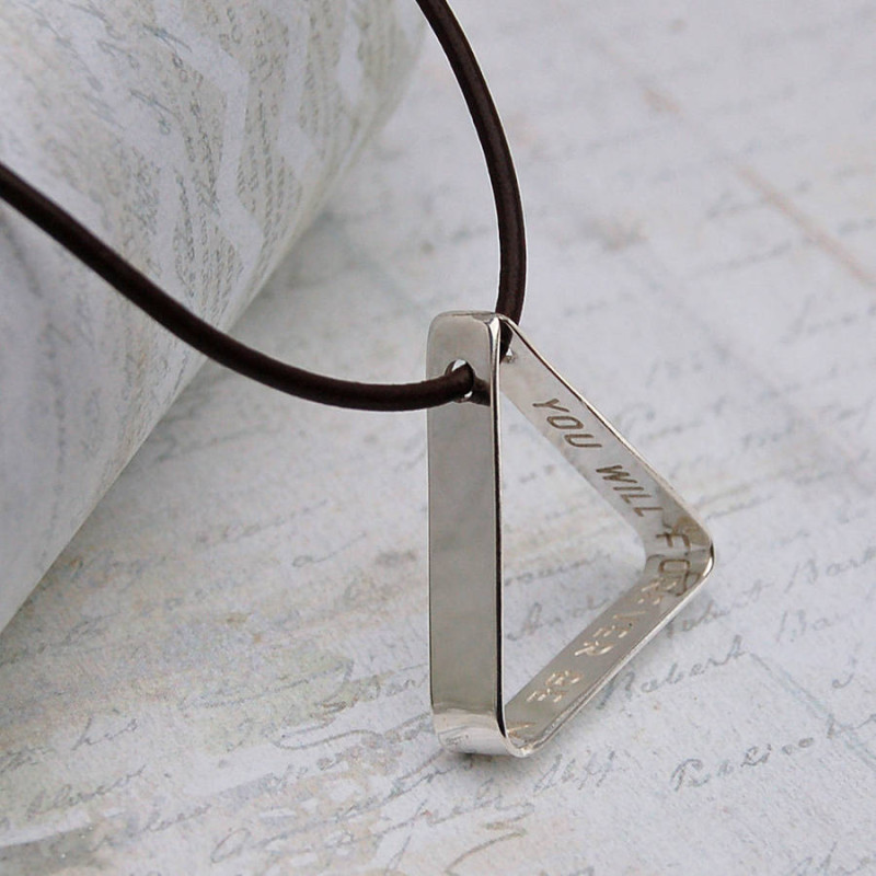 Men's secret message silver triangle necklace