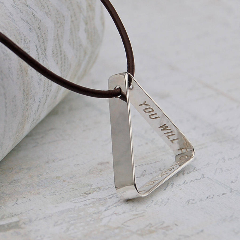 Men's secret message silver triangle necklace