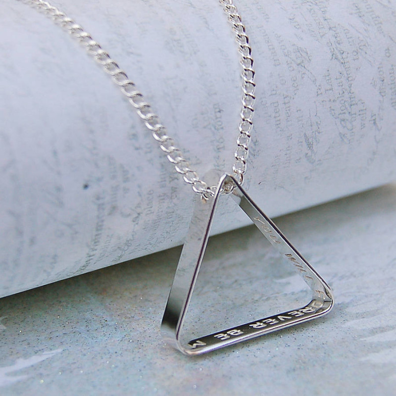 Men's secret message silver triangle necklace