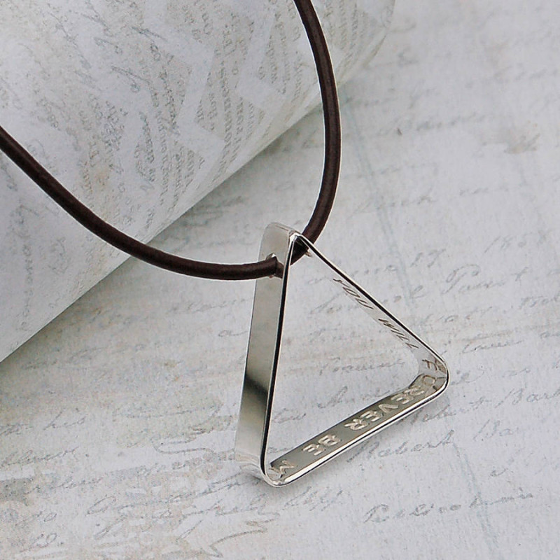 Men's secret message silver triangle necklace