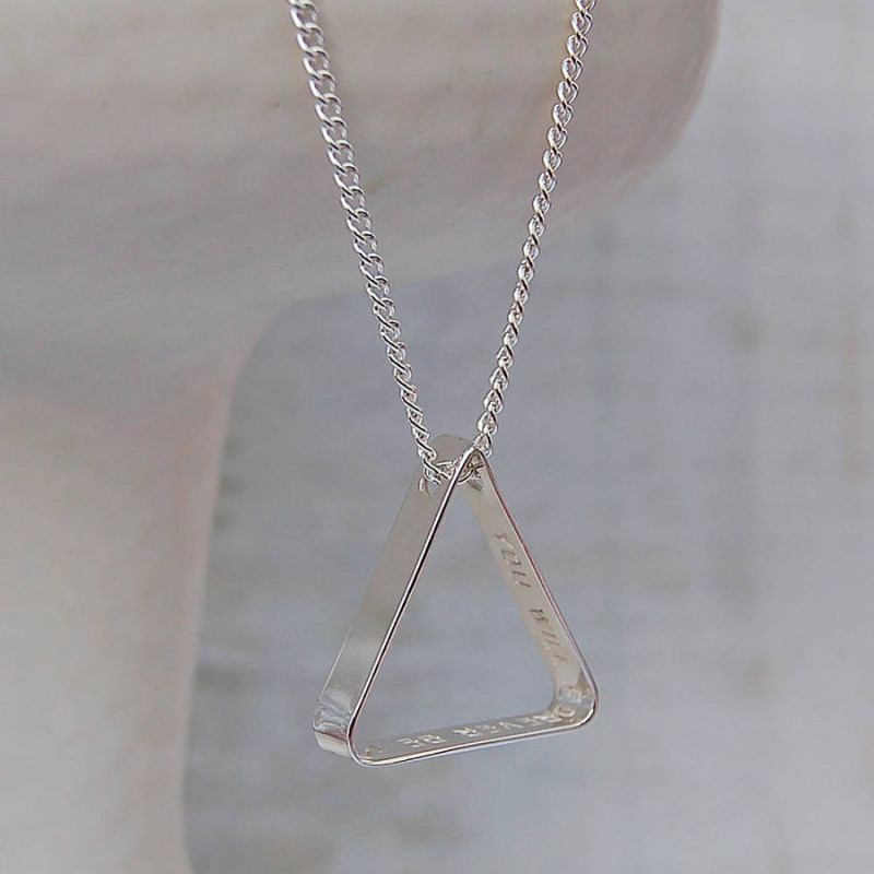Men's secret message silver triangle necklace