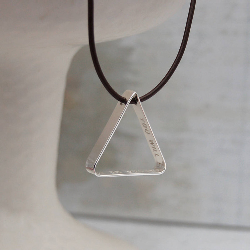 Men's secret message silver triangle necklace