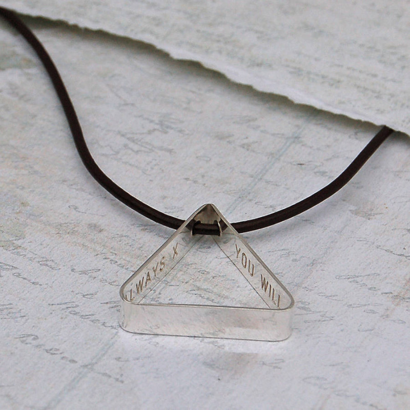 Men's secret message silver triangle necklace