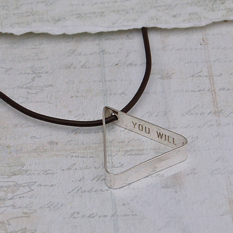 Men's secret message silver triangle necklace