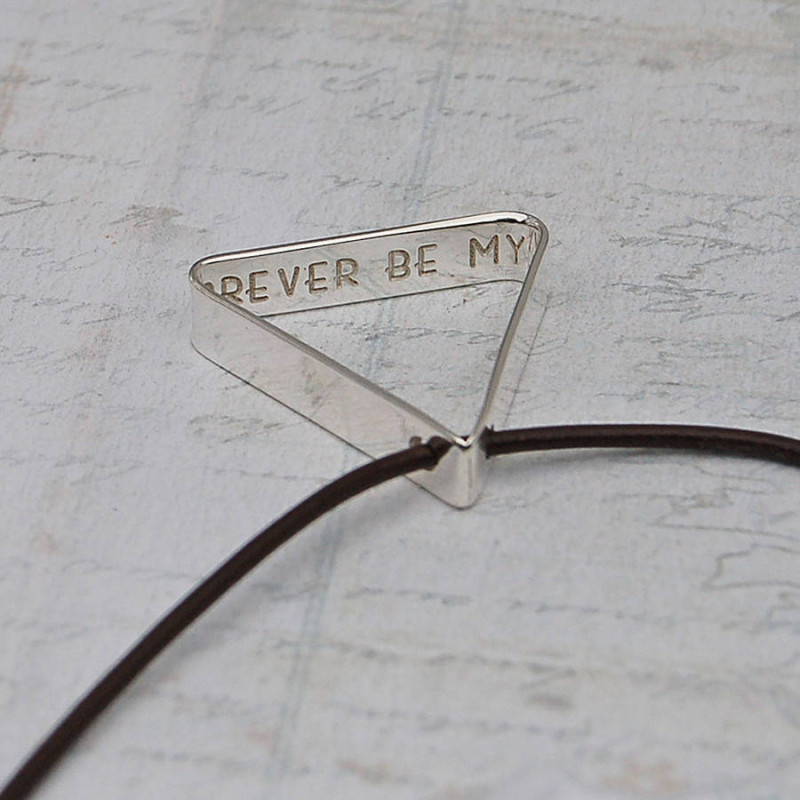 Men's secret message silver triangle necklace