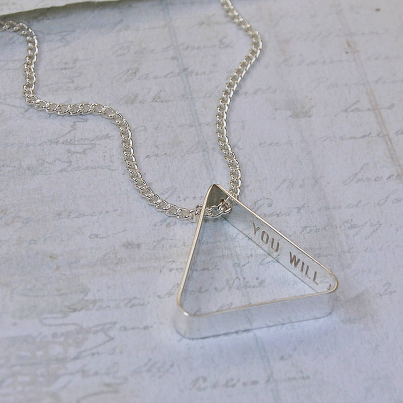 Men's secret message silver triangle necklace