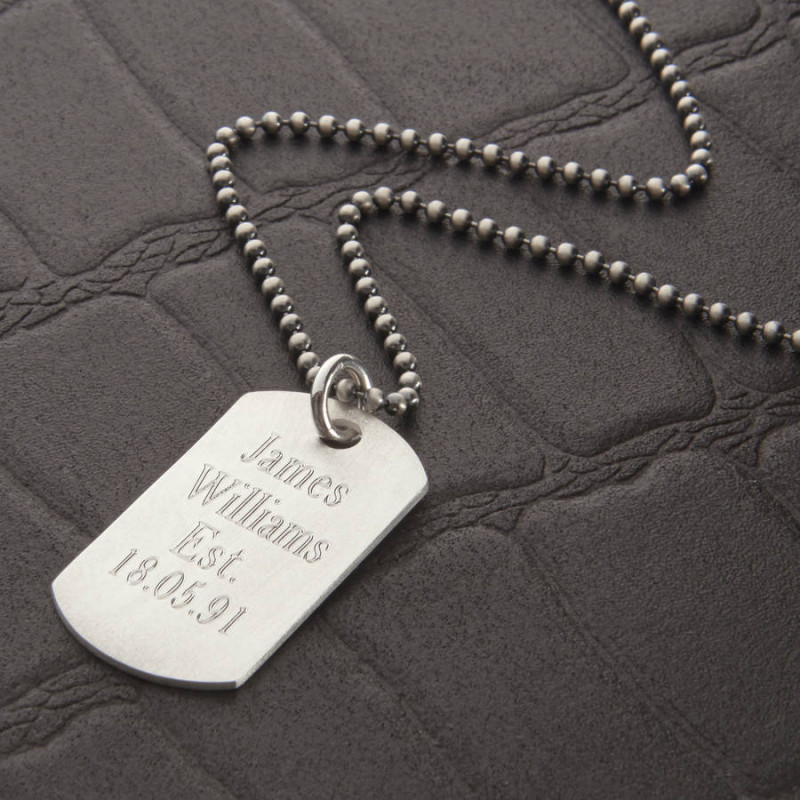 Personalised Brushed Sterling Silver Dog Tag Necklace Personalised brushed sterling silver dog tag necklace