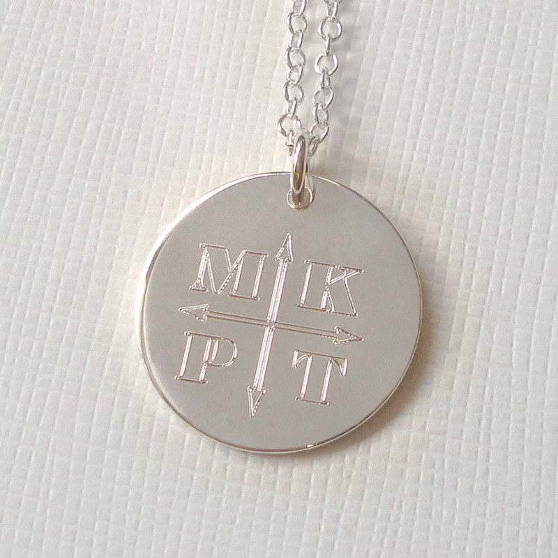 Engraved monogram arrows necklace