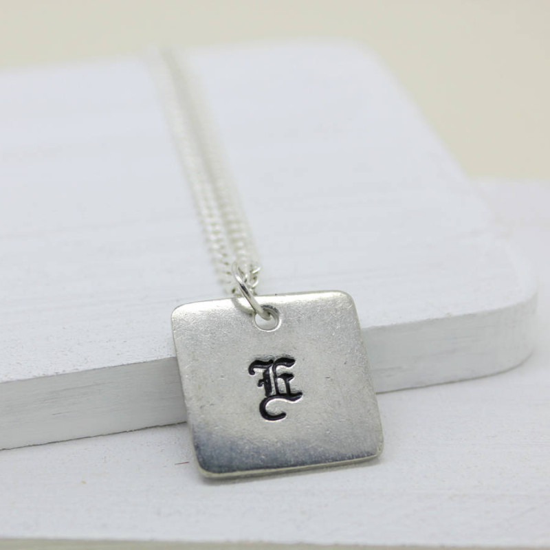 Personalised Old English Style Font Necklace Personalised Old English style font necklace with square pendant