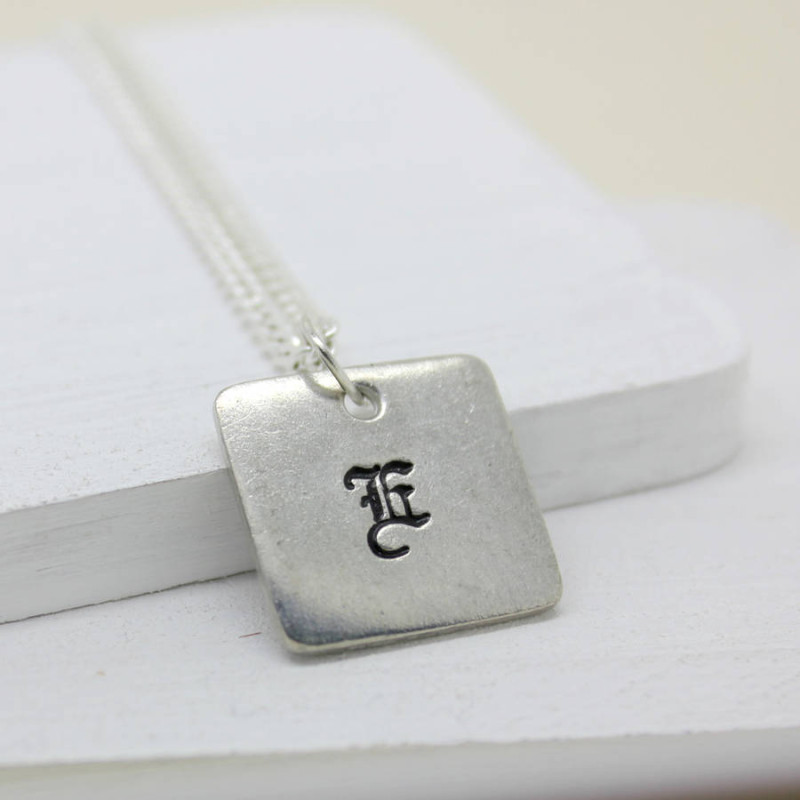 Personalised Old English Style Font Necklace Personalised Old English style font necklace with square pendant