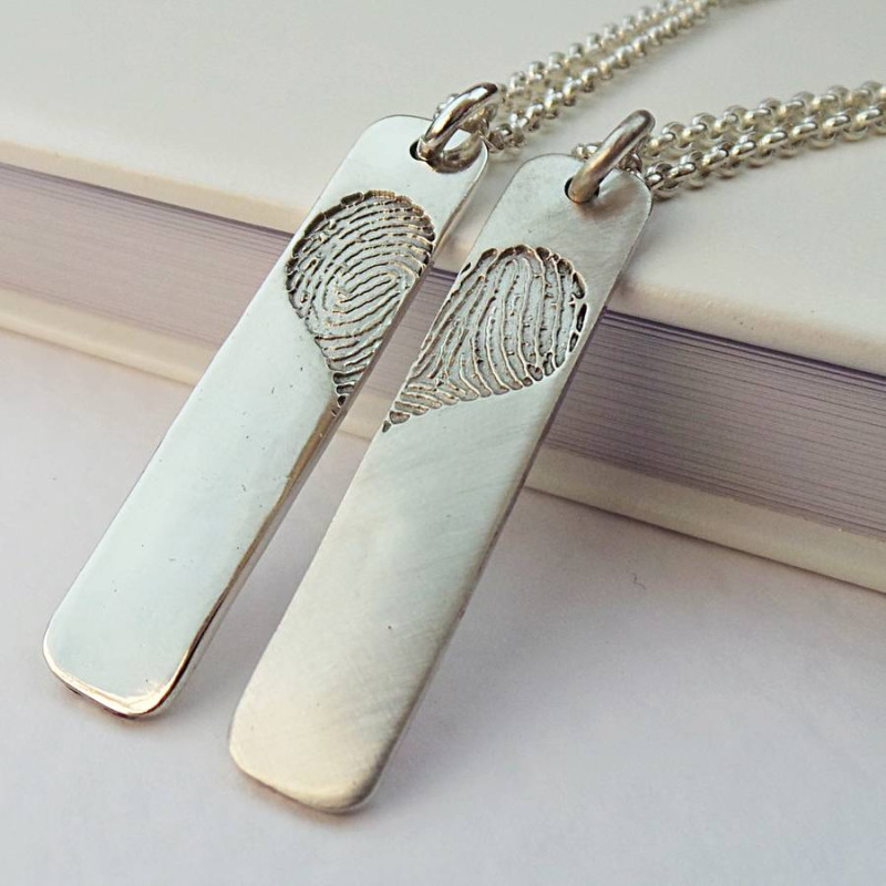 Pair of Inked Fingerprint Heart Pendant Necklaces Pair of inked fingerprint heart pendant necklaces