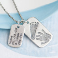 Personalised baby print and birth information dog tag necklace with two pendants