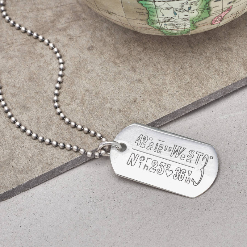 Personalised location coordinates dogtag necklace