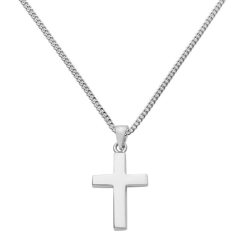 Personalised men's silver cross pendant with curb chain