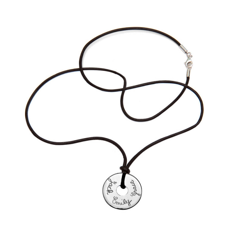 Personalised men's sterling silver open disc necklace