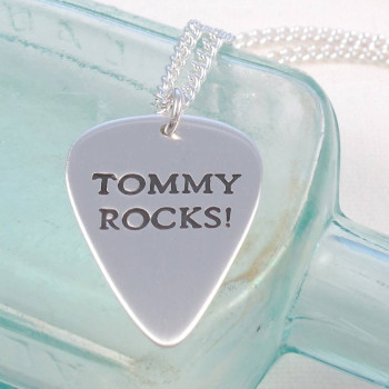 Personalised Mens Silver Plectrum Necklace