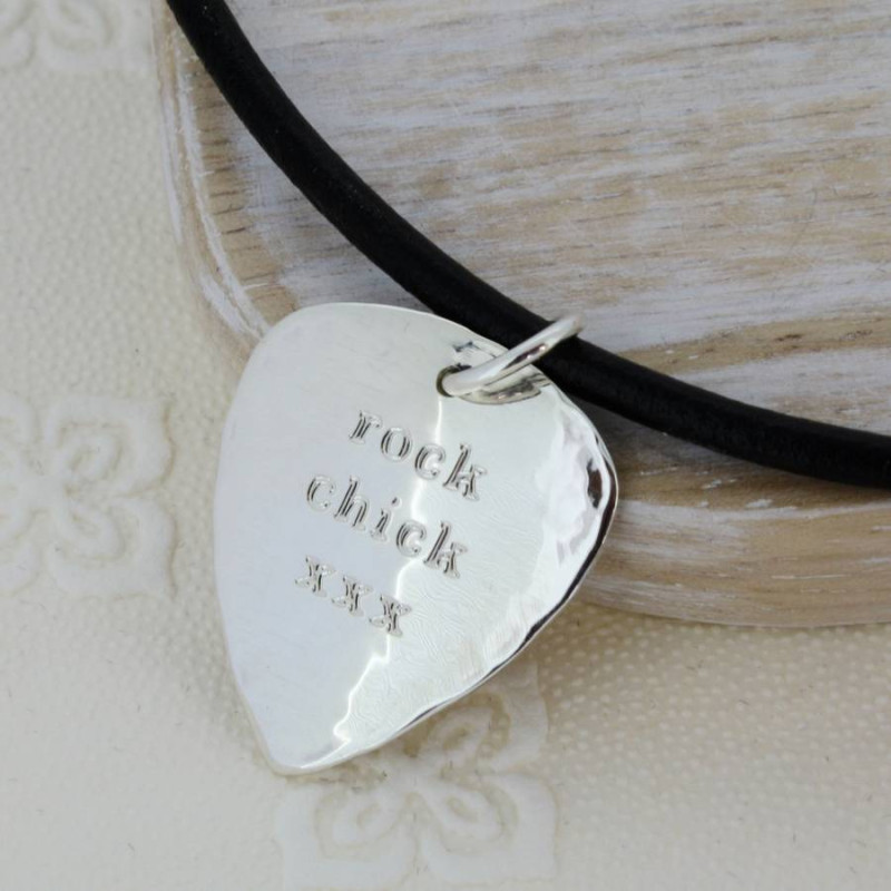 Personalised silver and copper guitar pick pendant