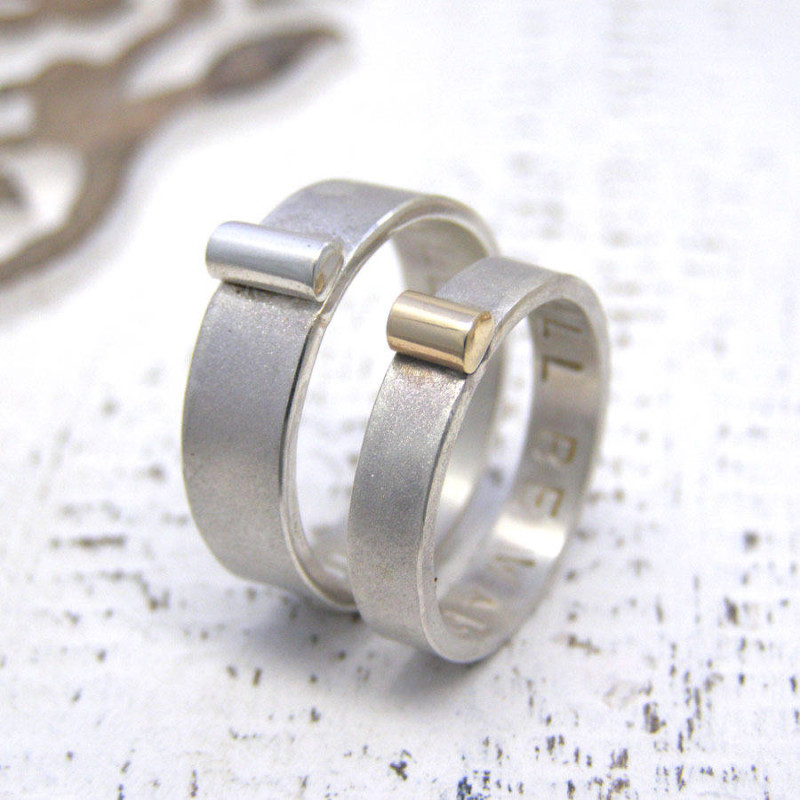 Personalised silver and gold his and hers rings