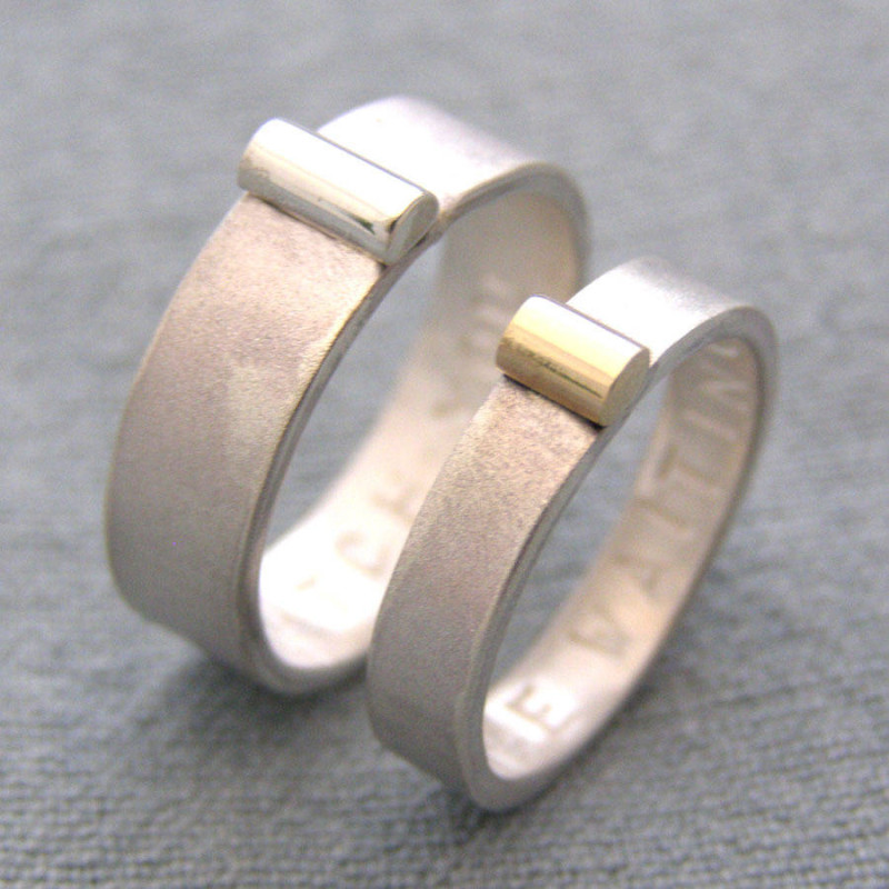 Personalised silver and gold his and hers rings