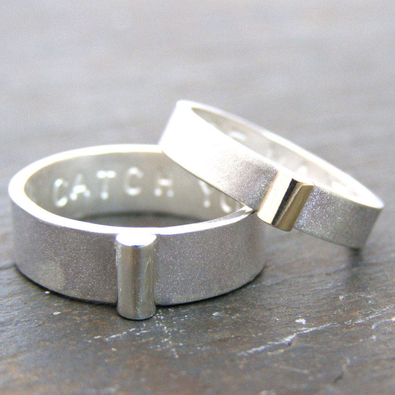 Personalised silver and gold his and hers rings